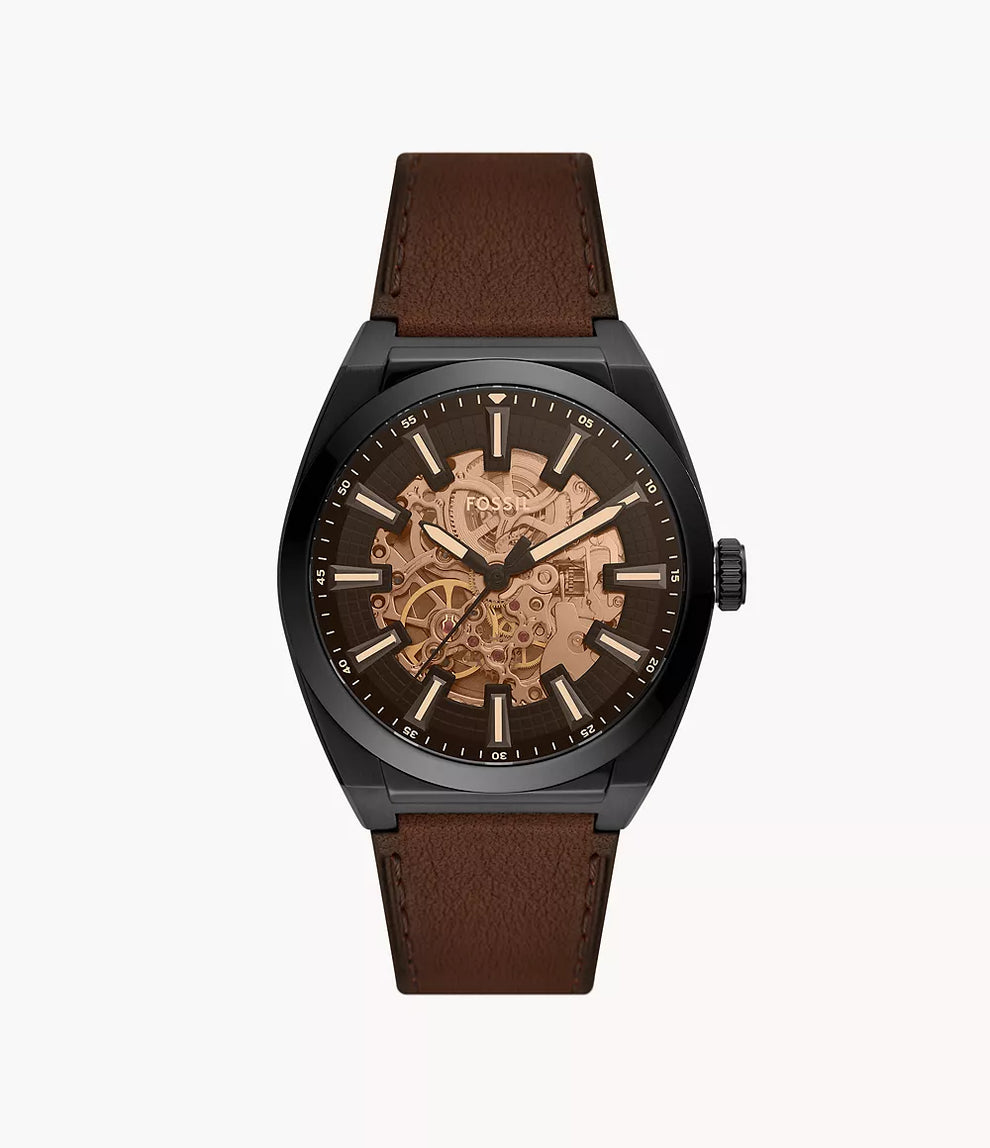 Fossil Everett Automatic Dark Brown LiteHide Leather Watch